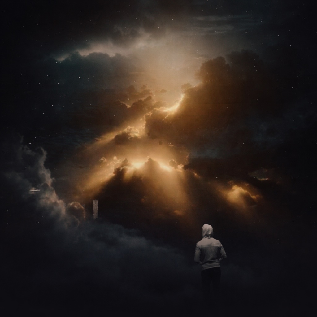 The From Darkness to Light album cover — a hooded figure looking toward light breaking through storm clouds